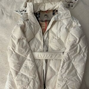 Burberry Cream Quilted Down Puffer Coat with Hood